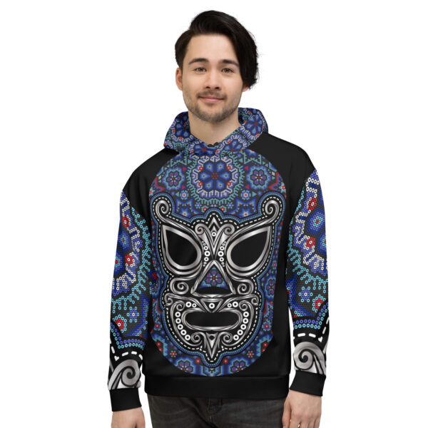 Hoodie unisex mascara luchador estilo huichol