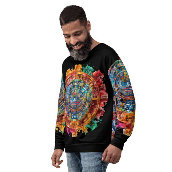 Sudadera unisex reciclada manga izquierda calendario azteca color